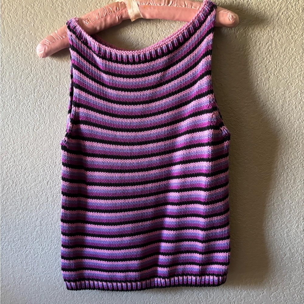 Vintage Mossimo Knit Cotton Striped Pink Black Purple Sleeveless Top